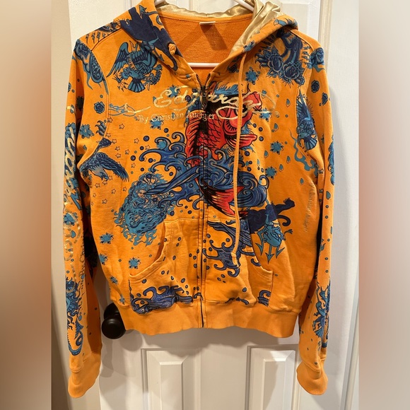 Ed Hardy Jackets & Blazers - Ed Hardy orange zip up